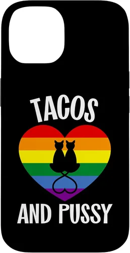 Vista 4 de Funda Queer para iPhone 14 Pro Max Lesbian Pride Stuff Tacos y Pussy Cats