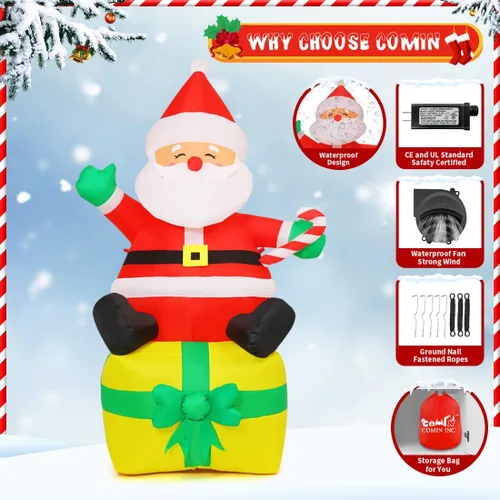 Vista 6 de COMIN Inflables de Navidad de 7 pies para decoración al aire libre, Papá Noel inflable con LED integrados para Navidad, interiores y exteriores