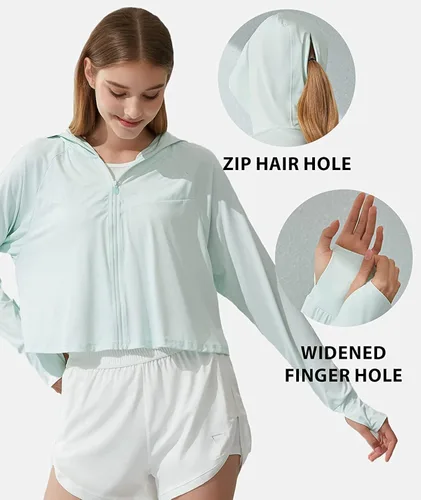 Vista 7 de Women's UPF 50+ Cropped Sun Protection Jacket - Perfect for Summer Outdoor Activities