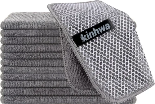 Vista 17 de KinHwa Paños de cocina para platos, paños de microfibra absorbentes de secado rápido, trapos de cocina con lado de limpieza de poliéster, ideal