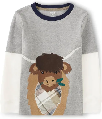 Vista 4 de Gymboree Camisetas de manga larga bordadas para otoño y vacaciones para niñas y niños pequeños Perfume negro