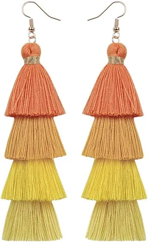 Vista 4 de Milakoo Aretes de borla multicolor para mujer, bohemios, hechos a mano, con flecos, para regalos