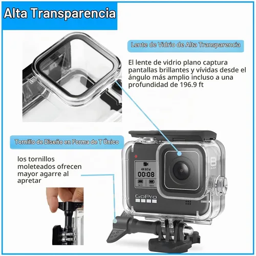 Vista 4 de Para Gopro Hero 8 Accesorios Negro Protección Impermeable Carcasa Caso Buceo 60M Protector para Gopro Hero 8 Deportes Cámara, IP68