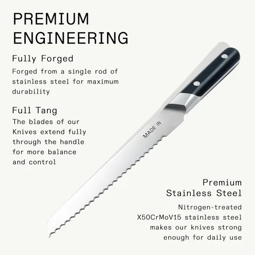 Vista 3 de Hecho en utensilios de cocina - Cuchillo de pan de 9 pulgadas - Fabricado en Francia - Espiga completa con mango negro de trufa