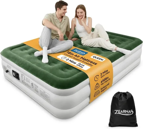 Vista 12 de Zearna Colchón de aire tamaño twin con bomba incorporada, colchón inflable resistente de 16", colchón de aire inflable con superficie superior