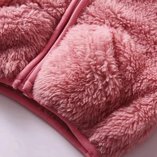 Vista 5 de SYNIA Abrigo de invierno para bebés y niñas, chaqueta de forro polar cálida con capucha de oso con capucha para bebés y niños pequeños de 0 a 4 años