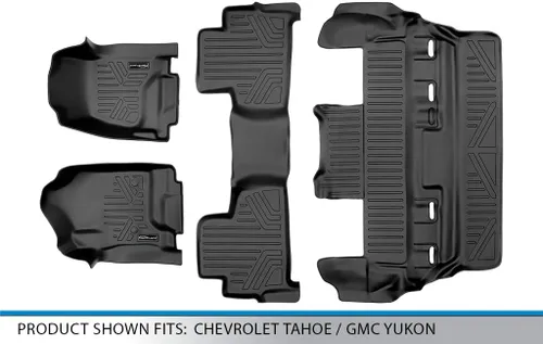 Vista 5 de SMARTLINER Juego de tapetes de piso de ajuste personalizado de 3 filas compatibles con Chevrolet Tahoe 2015-2020