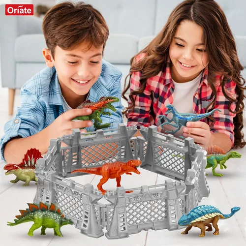 Vista 3 de Oriate 12 piezas Mini Figuras de Dinosaurios para Niños de 3-5 y 5-7 años, juego de captura y escape del mundo de los dinosaurios, incluye 6 vallas