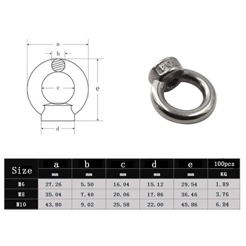 Vista 7 de Lependor M6 - Tuerca de ojo de elevación en forma de anillo métrico 304 de acero inoxidable con rosca de ojo de elevación - 10 piezas M6