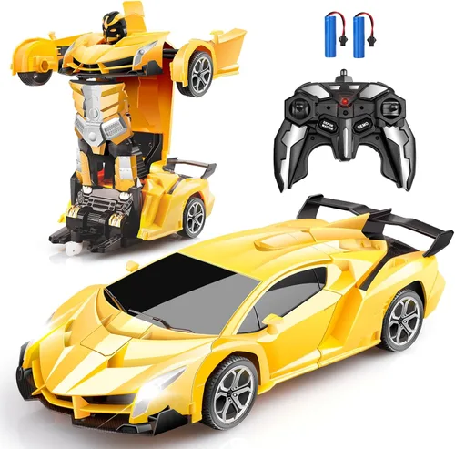 Vista 8 de Blackma Carro a Control Remoto – Transformar, Deformación con Un Botón y Deriva Giratoria de 360°, Carro RC Robot Transformable con Luz LED, Regalos