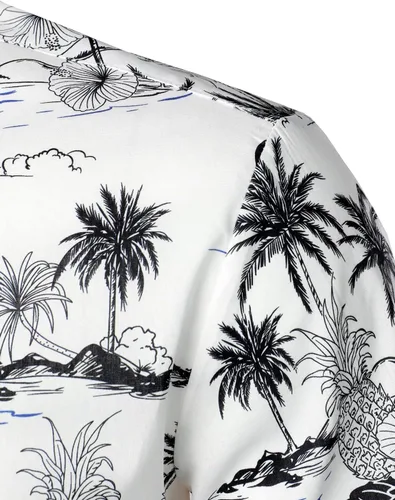 Vista 4 de Jogal - Camisa de manga corta para hombre, diseño de flores, de algodón, con botones, hawaiana