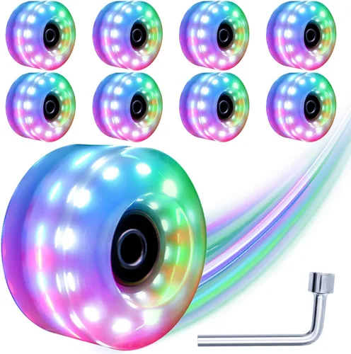 Vista 11 de Tanzfrosch Paquete de 8 Ruedas de Patines con Rodamientos Instalados Ruedas Cuádruples con Luz para Patinaje de Doble Fila y Monopatín 82A Rosa