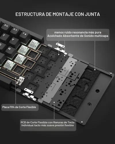 Vista 3 de Teclado mecánico inalámbrico Womier SK65 para juegos con perilla, teclado de aluminio del 60 por ciento para PC, Bluetooth 5.0/2.4GHz/USB-C