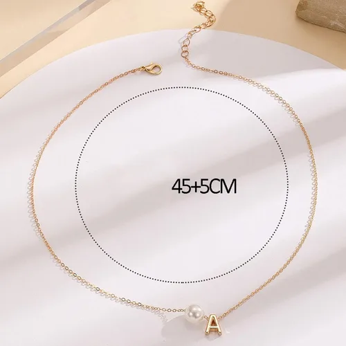 Vista 2 de Collares largos de oro para mujer, joyería de moda, collar de 26 perlas con iniciales para mujer, collares de plata para mujer, collares con inicial