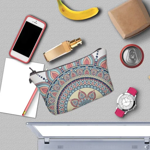 Vista 4 de Deanfun - Bolsa de maquillaje impermeable con diseño de mandala y flores, impermeable, espaciosa, cosmetiquera, bolsa de viaje ideal como regalo