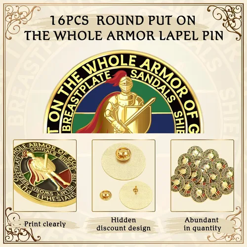Vista 9 de Therwen 16 broches religiosos de oro de 1.18 pulgadas para poner en toda la armadura, broches religiosos cristianos a granel para hombres y mujeres