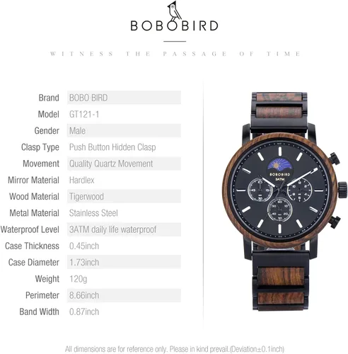 Vista 7 de 2win Reloj de madera personalizado para hombres, marido, reloj de pulsera de madera grabado personalizado con patrón de conversión de día y noche