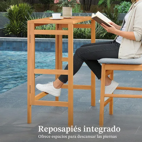 Vista 5 de Tangkula Mesa de bar plegable de madera de acacia para exteriores, mesa rectangular para patio, mesa de bar con mesa de listones, para balcón