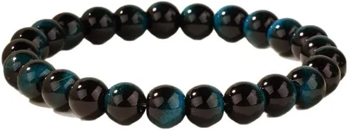 Vista 35 de Pulseras de triple protección con piedra de ojo de tigre de obsidiana negra con hematita para hombres y mujeres, pulsera de piedra curativa