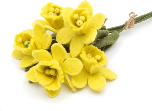 Vista 6 de Glaciart One Ramo de flores artificiales de narciso de fieltro, 5 piezas, reutilizables, lavables y listas para aceite esencial, flores artificiales