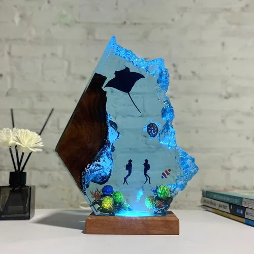 Vista 4 de Lámpara hecha a mano de la resina del océano 3D, luz de la noche de la resina accionada por USB para la decoración