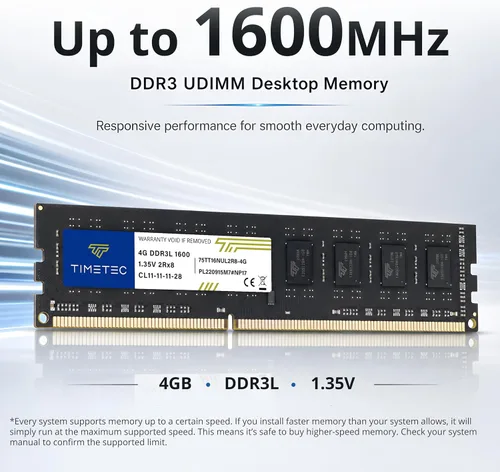 Vista 2 de Timetec Hynix Módulo de memoria grado A, IC, de 1600 megahercios, (PC3 12800), no ECC, sin memoria intermedia, CL11 de 1.35/1.5 voltios, con 240