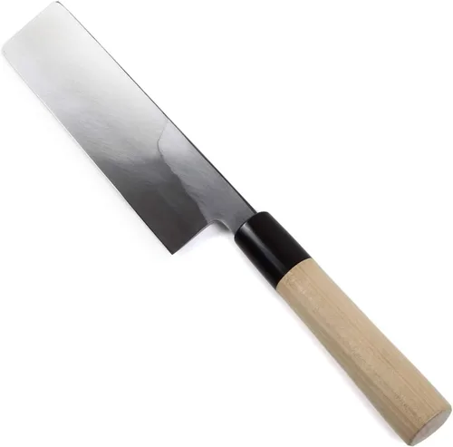 Vista 3 de Cuchillo de chef japonés para sushi y verduras Shiroko (Stees Blanco) No.2 Mango de madera de Maglolia en forma de D, Edo Usuba 6.5 pulgadas