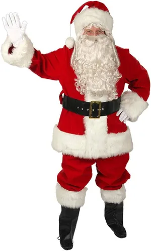 Vista 3 de Traje de Papá Noel de terciopelo rojo Regal Halco Claus Deluxe Outfit Bundle w Santa Guide