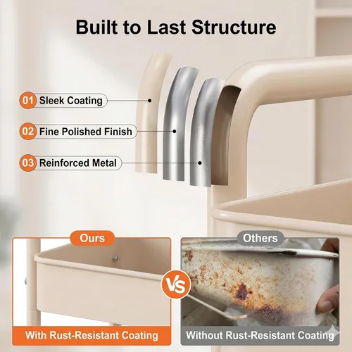 Vista 9 de Carrito pequeño de 2 niveles beige con ruedas, carrito de pañales para artículos esenciales para el cuarto de bebé, carrito de metal para debajo