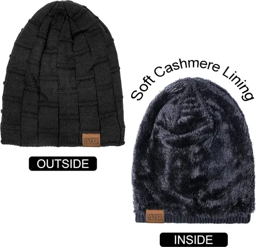 Vista 3 de Slouchy Beanie Knit Winter Hats for Men and Women Fleece Lined Warm Thick Baggy Long Oversized Skull Cap