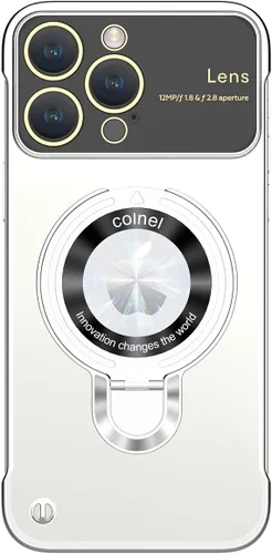 Vista 7 de Omio - Funda magnética delgada para iPhone 15 Pro Max con soporte invisible, compatible con MagSafe, parachoques transparente sin marco, diseño sin