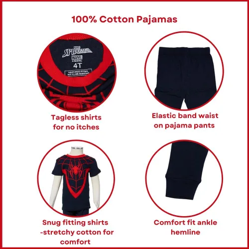 Vista 3 de Marvel Juego de pijama de Spiderman, ropa de dormir de 4 piezas para niños pequeños y niños pequeños, tallas 2T a 5T