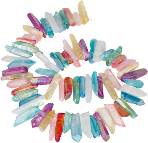 Vista 11 de mookaitedecor Cuentas sueltas de cristal de cuarzo de roca con revestimiento de titanio, puntas de cristal, púas, perforadas en la parte superior