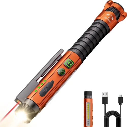 Vista 10 de Linterna EDC recargable, linterna pequeña de 800 lúmenes con clip magnético y base, linterna LED de 11 modos, rompedor de vidrio y abridor