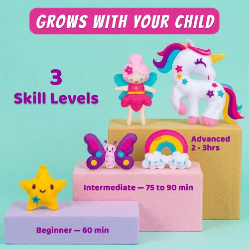 Vista 5 de Kit de Costura de Unicornio Mágico para Niñas de 7+ - Crea 5 Adorables Animales de Fieltro y una Almohada Acogedora - Manualidades DIY Divertidas
