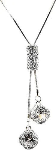Vista 4 de Cathercing - Collar de cadena ajustable, larga y elegante con dije de diamantes de imitación, joyería única para mujeres y niñas, Plateado