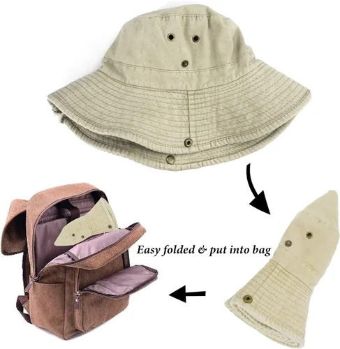 Vista 7 de Sombreros para el sol para hombre con protección UV, ala ancha, sombrero de safari de pesca Caqui