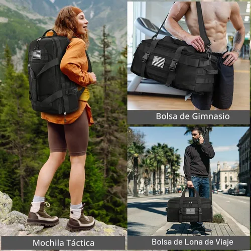 Vista 6 de Bolsas de gimnasio para hombres, bolsa táctica grande con compartimento Negro
