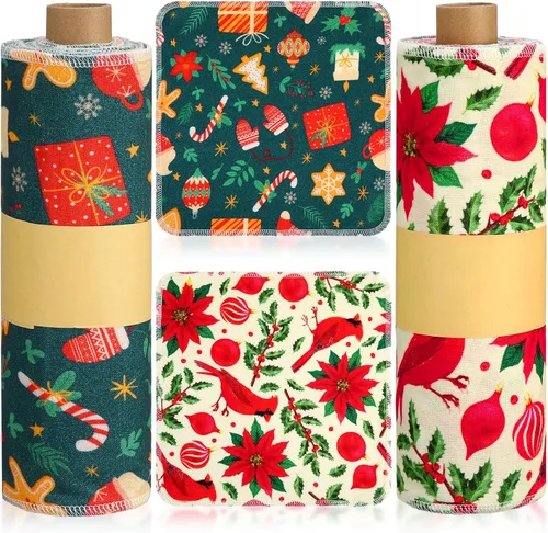 Vista 23 de Redbaker 50 piezas de toallas de papel reutilizables, paños de algodón reutilizables sin papel, toallas de papel absorbentes lavables