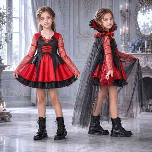 Vista 2 de Latocos Disfraz de vampiro de Halloween para niñas, vestido de vampiro