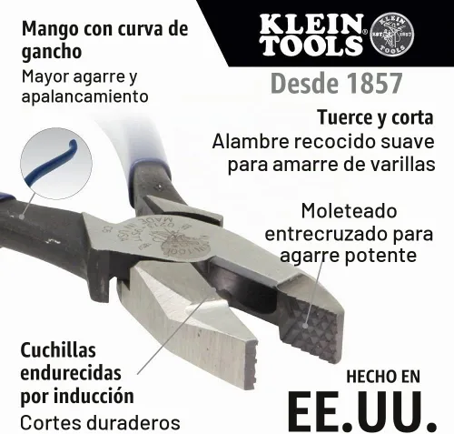 Vista 3 de Klein Tools Alicates D2000-9ST, cortadores laterales son alicates resistentes de 9 pulgadas para barras de refuerzo, ACSR, tornillos, clavos