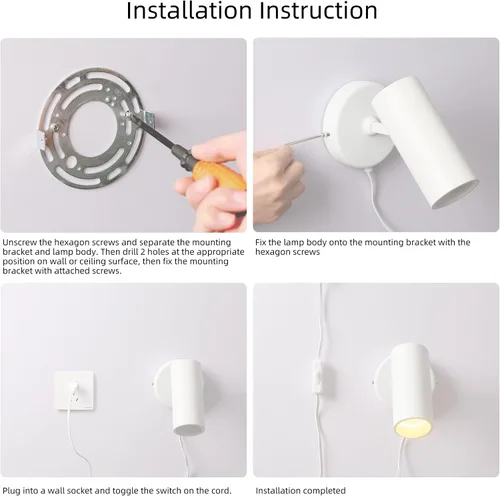 Vista 7 de Aisilan - Focos de pared LED para interiores, enchufe con interruptor, luces elevadoras ajustables para iluminación de pared, 12 W COB 3000K CRI97