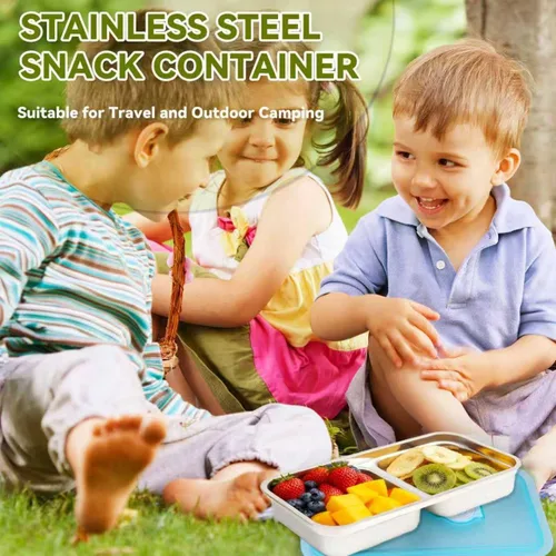 Vista 7 de 2 recipientes de acero inoxidable con tapas, reutilizables, de doble compartimento, para almuerzo y condimentos, para preparación de comidas