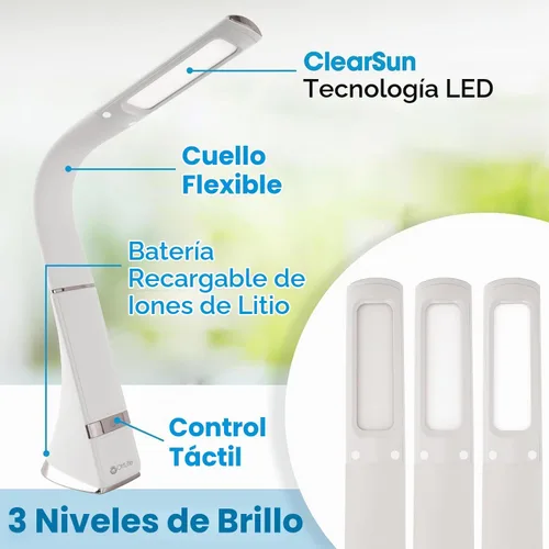 Vista 2 de OttLite Lámpara de escritorio LED recargable con tecnología ClearSun LED - Portátil, regulable y cuello de cisne flexible - Lámpara de tarea apta