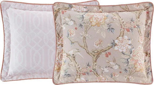 Vista 6 de WAVERLY Mudan - Juego de edredón reversible con diseño floral, tamaño King, color gris topo, 4 piezas