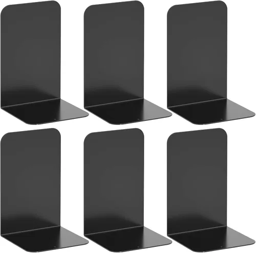 Vista 15 de VFINE Sujetalibros 1 par, extremos de libros de metal negro, sujetalibros pesados para estantes, tapón de libro para libros pesados, organizador