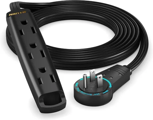 Vista 15 de Maximm Cable de extensión plano giratorio de 360 grados, cable de alimentación de 3 salidas múltiples de 1 pie con bucle, conexión a tierra 16 AWG