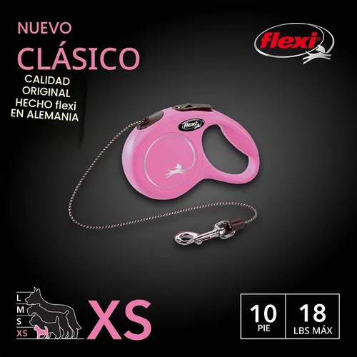 Vista 2 de FLEXI® Classic XS Correa retráctil para perro, agarre de 3 dedos, 10 pies, color rosa