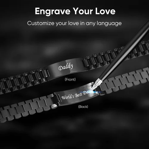 Vista 3 de VNOX - Correa de reloj de eslabones de acero inoxidable para hombre, con grabado personalizado, gran regalo para papá