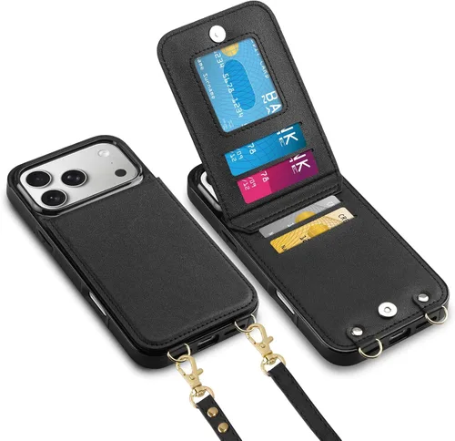 Vista 28 de Vofolen - Funda tipo cartera para iPhone 11 con tarjetero y bloqueo RFID, color negro Crossbody Adjustable Strap Purse Magnetic Clasp Heavy Duty